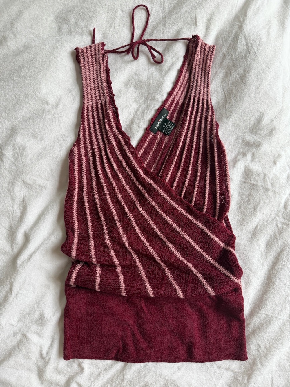 le chateau Wine and Pink Striped Wrap Knit Camisole